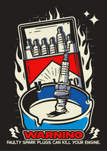 Load image into Gallery viewer, Bertie’s “Spark Plug Warning” T-Shirt | Garage Graphic Tee