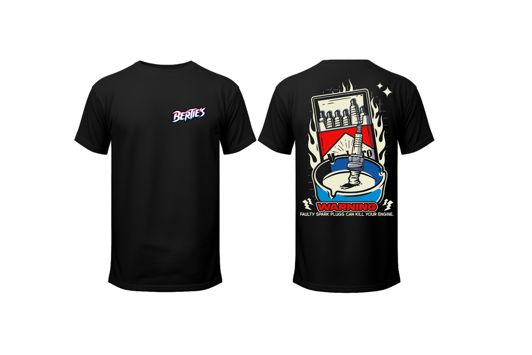 Bertie’s “Spark Plug Warning” T-Shirt | Garage Graphic Tee