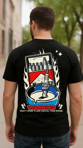 Bertie’s “Spark Plug Warning” T-Shirt | Garage Graphic Tee